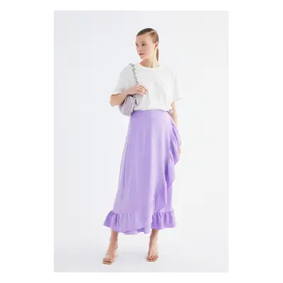 Trendyol Purple Wrapped Ruffle Knitted Skirt