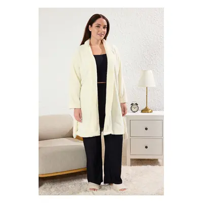 Trendyol Curve Ecru Wellsoft/Plush Belted Short Dressing Gown