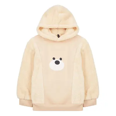 Trendyol Beige Boy's Hooded Fleece Printed Knitted Sweatshirt