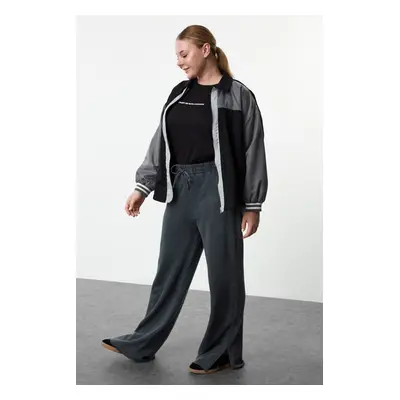 Trendyol Curve Anthracite Aged/Faded Effect Wide Leg/Wide Leg Thin Knitted Sweatpants