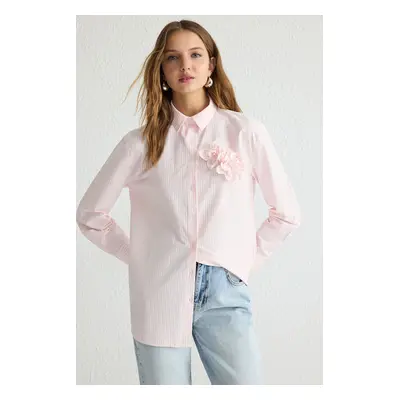 Trendyol Pink Striped Flower Detail Woven Shirt