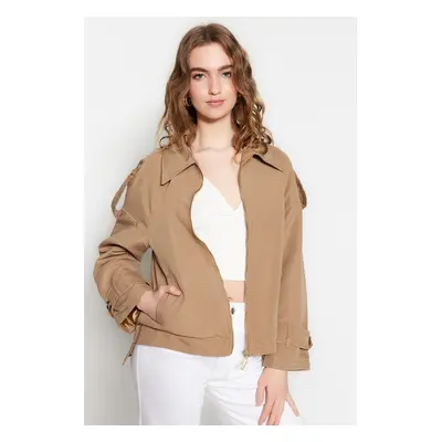 Trendyol Brown Zipper Closure Epaulette Trench Coat