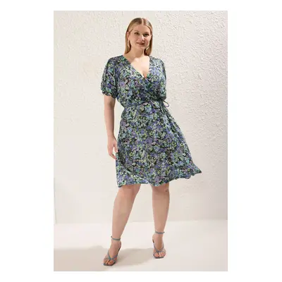 Trendyol Curve Blue A-Cut/Bell Floral Woven Dress