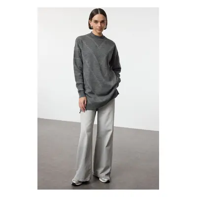 Trendyol Anthracite Glittery Long Knitted Sweater