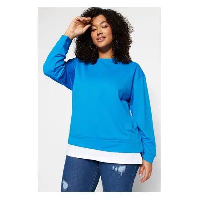 Trendyol Curve Saks Bottom T-Shirt Look Thin Knit Plus Size Sweatshirt