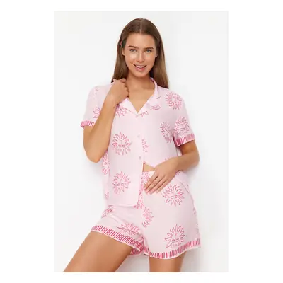 Trendyol Pink Sun Patterned Viscose Shorts Woven Pajama Set