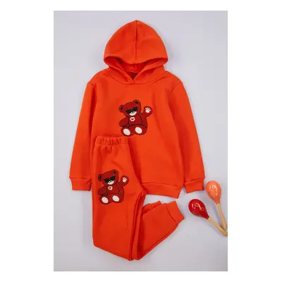 Trendyol Orange Boy Printed Hooded Knitted Bottom-Top Set