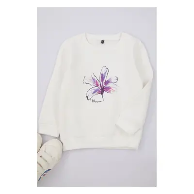 Trendyol Ecru*002 Girl Slogan Cotton Knitted Sweatshirt