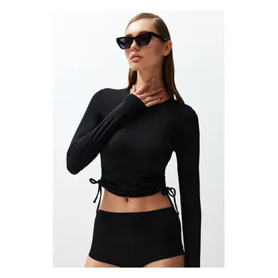 Trendyol Black Swim Tunnel Long Sleeve Bikini Top