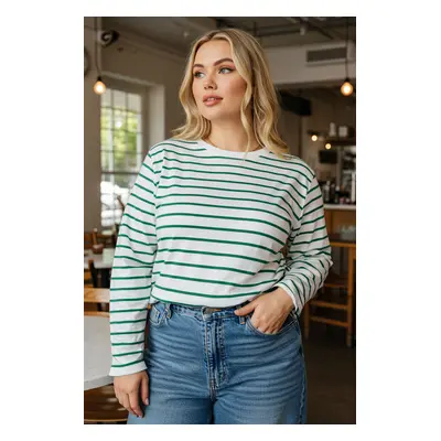 Trendyol Curve Green Crew Neck Striped Knit Plus Size Sweatshirt