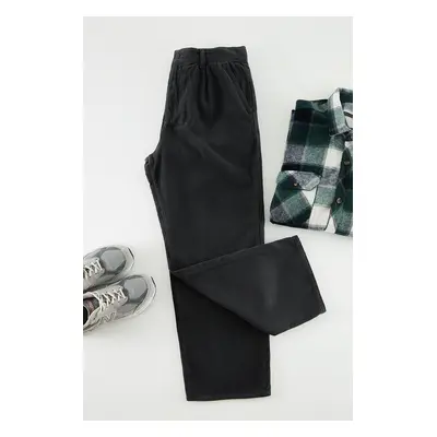 Trendyol Limited Edition Anthracite Wideleg Velvet Trousers