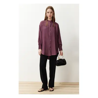 Trendyol Plum Linen Aerobin Oversize Woven Shirt