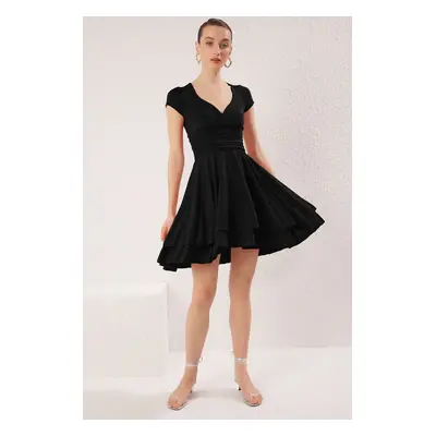 Trendyol Black Straight Drawstring / Drape Mini Knitted Dress