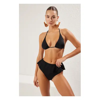 Trendyol Black Triangle Ruffle High Waist Regular Pretty Bikini Set