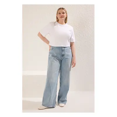 Trendyol Curve Light Blue High Waist Wide Cut Jeans