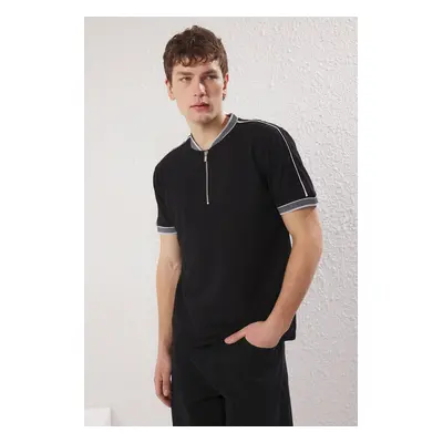 Trendyol Black Regular Cut Piping Judge Collar Polo Neck T-shirt