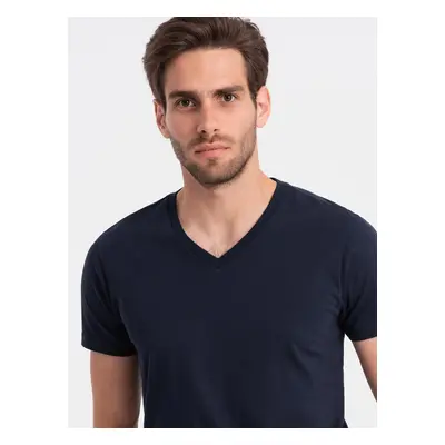 Ombre BASIC men's classic cotton T-shirt with a crew neckline - navy blue