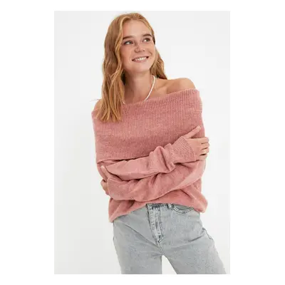 Trendyol Pale Pink Soft Textured Carmen Collar Knitwear Sweater