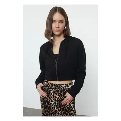 Trendyol Black Zipper Collar Soft Touch Crop/Short Regular/Normal Pattern Knitted Sweatshirt