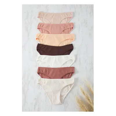 Trendyol Brown-Multi Colorful 7-Piece Camisole Plain Slip Panties