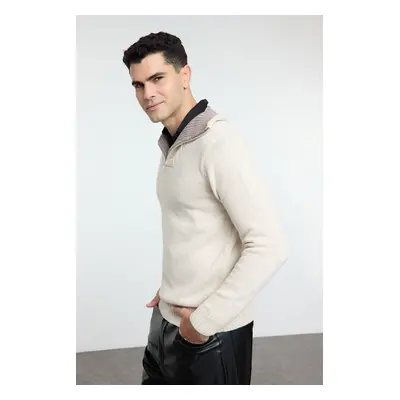 Trendyol Beige Casual Regular Half Turtleneck Plain Knitwear Sweater