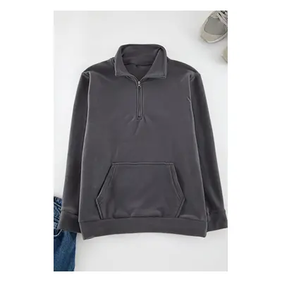 Trendyol Dark Gray Regular/Normal Cut Stand Collar Anti-Pilling Warm/Fleece Sweatshirt