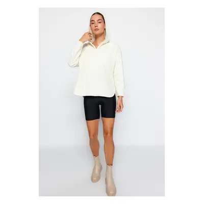 Trendyol Thick Ecru Fleece Hooded and Zippered Oversized/Wide Knit Sweatshirt