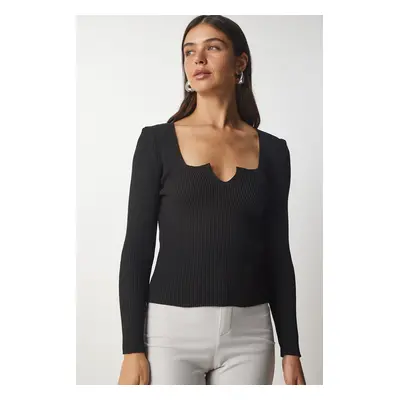 Happiness İstanbul Women's Black Square Neck Knitwear Blouse