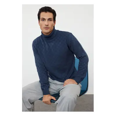 Trendyol Indigo Slim Fit Turtleneck Textured Knit Sweater