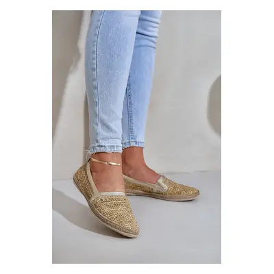 Elegantní Kožené Espadrilky Pletením Béžovo-Zlaté Zazoo