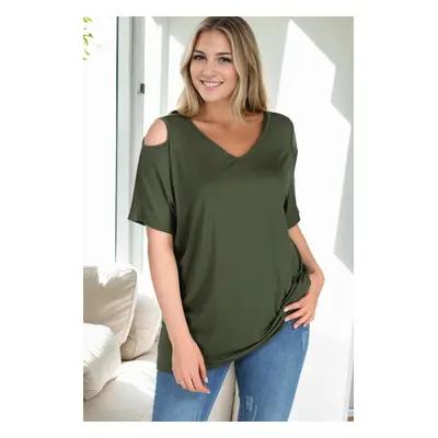 99554 Dewberry Short Sleeve Womens Blouse-Khaki