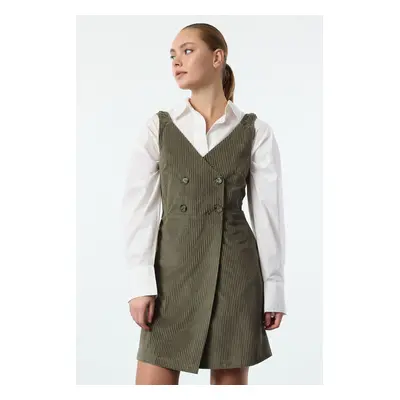 Trendyol Khaki Straped Vest Velvet Mini Woven Dress