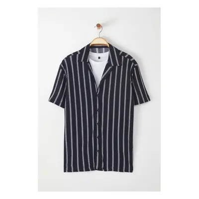 Trendyol Navy Blue Regular Fit Short Sleeve Blouse Striped Loose Loose Summer Shirt