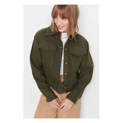 Trendyol Khaki Pocket Detailní tkaná bunda s knoflíky