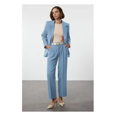 Trendyol Light Blue Limited Edition Straight Cut Pleated Woven Fabric Trousers