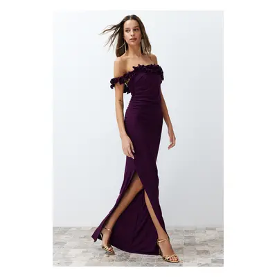 Trendyol Plum Body-fitting Knitted Long Elegant Evening Dress