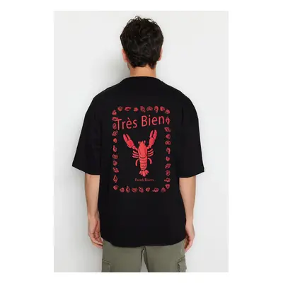 Trendyol Black Unisex Oversize/Wide Cut Lobster Printed T-Shirt