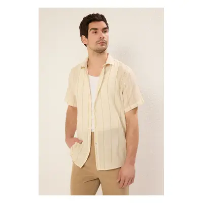 Trendyol Green Limited Edition Regular Fit Striped Textured Summer Shirt