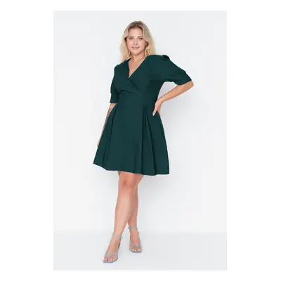 Trendyol Curve Emerald Green Woven Double Breasted Neckline Dress