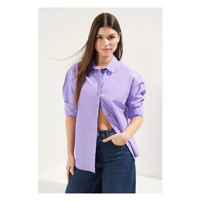 Trendyol Purple Loose Fit Cotton Woven Shirt