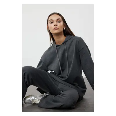 Trendyol Anthracite Oversize Basic Hooded Knitted Tracksuit