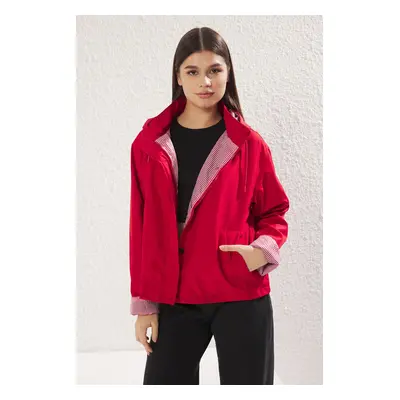 Trendyol Red Oversize Striped Lined Short Raincoat