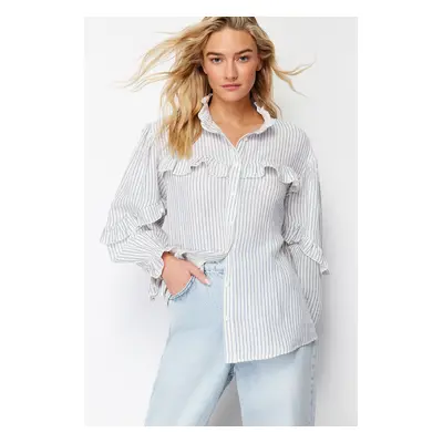 Trendyol Ecru Striped Ruffle Detail Muslin Woven Shirt