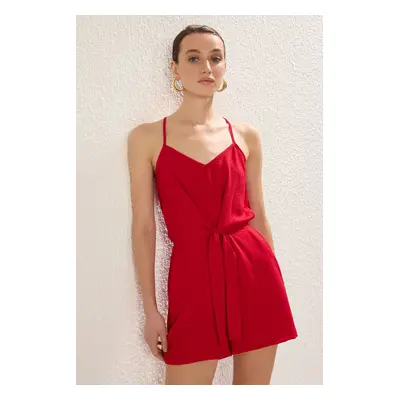 Trendyol Red Tie Detail Mini Woven Overalls with Suspenders