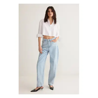 Trendyol Light Blue Stitch Detailed High Waist Barrel Baggy Jeans