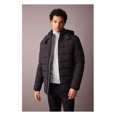 DEFACTO Windproof Puffer Jacket Slim Fit Hooded Faux Fur Lined Zipper