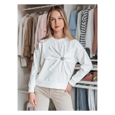 Bluza damska oversize z kwiatem PETITKA ecru Dstreet