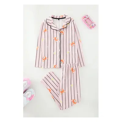 Trendyol Powder Girls Animal Printed Pajama Set Knitted Upper-Lower Team