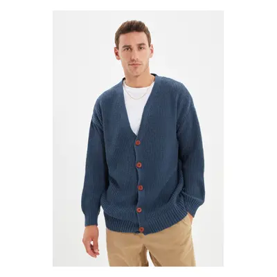 Trendyol Indigo Regular Fit Wool V Neck Basic Knitwear Cardigan