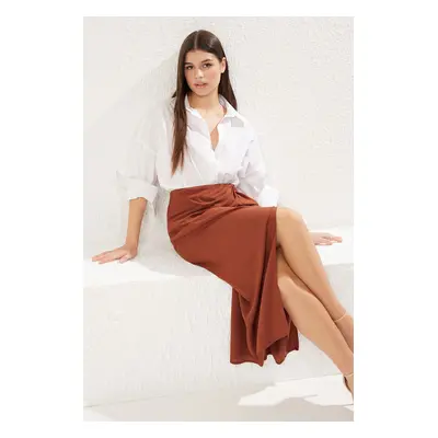 Trendyol Brown Flowy Fabric with Gathered Detail With Slits Maxi Length Woven Skirt